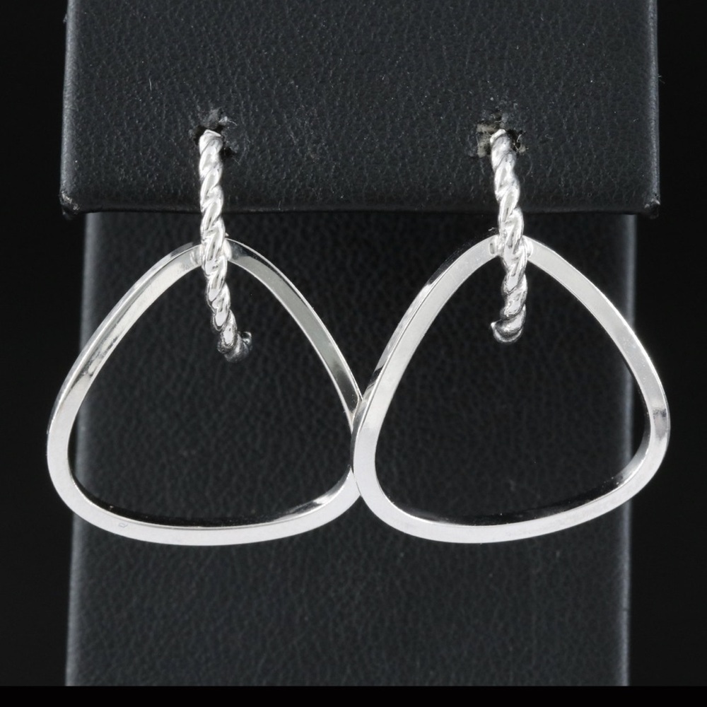 14k Cable J Hoop Earrings with Triangle Accents